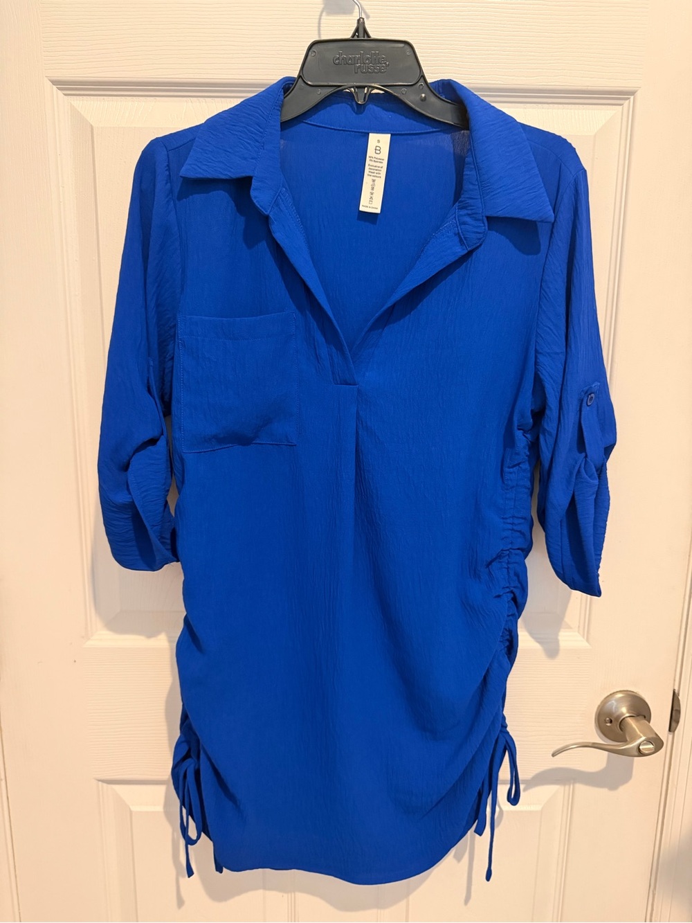 Bright Cobalt Blue shift dress w/side ties